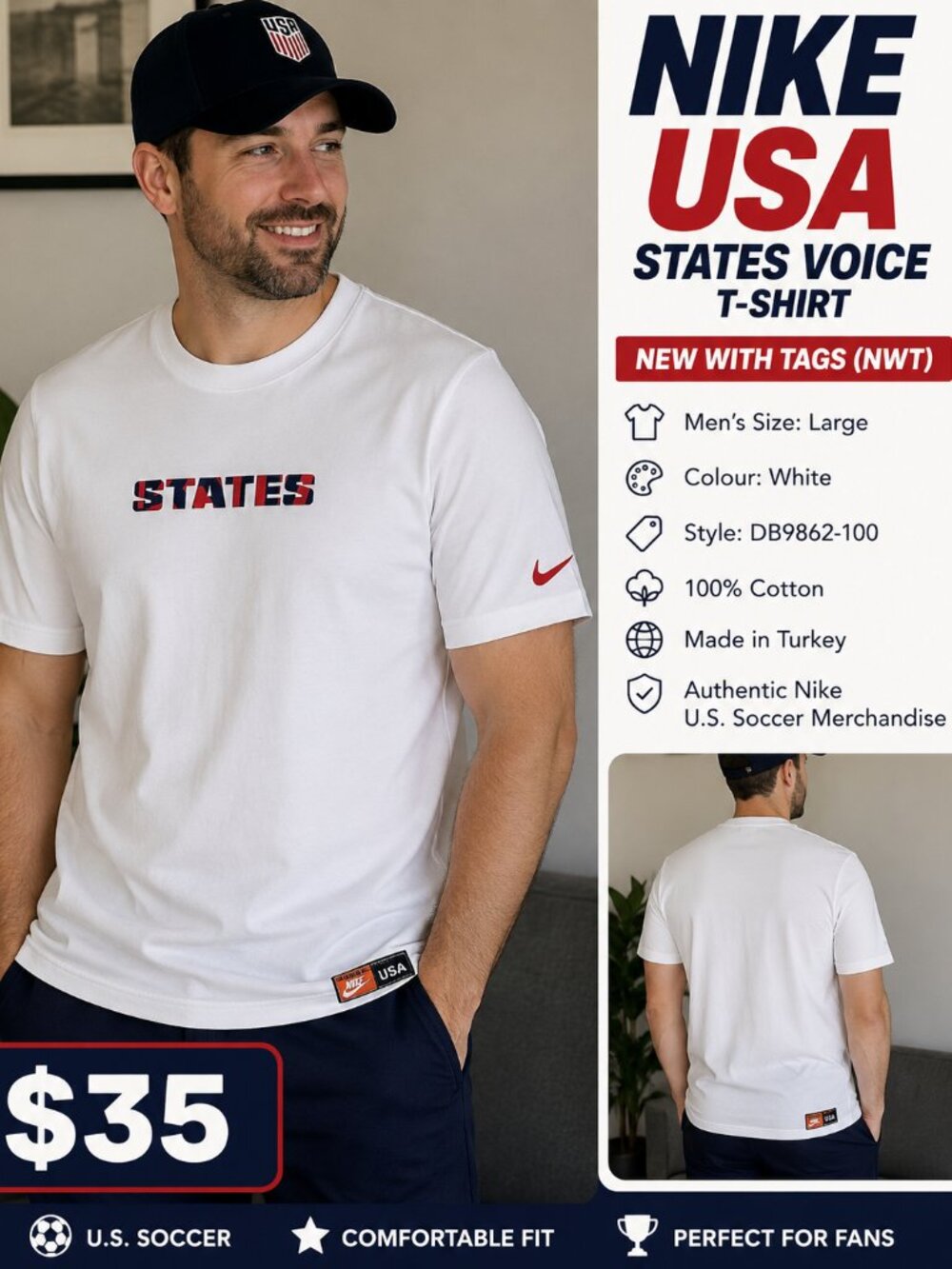 🔥 Nike USA States Voice U.S. Soccer T-Shirt – Men’s Large – NWT 🇺🇸⚽